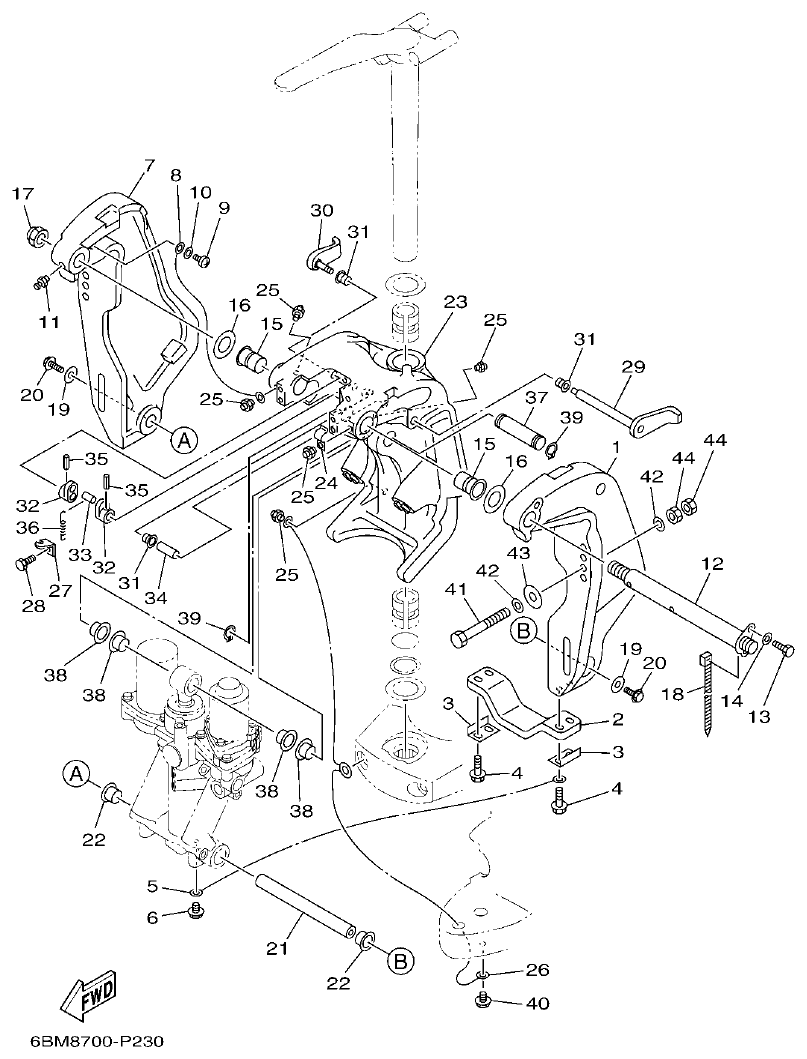 Yamaha F150FET, FL150FET BRACKET 1 parts diagram